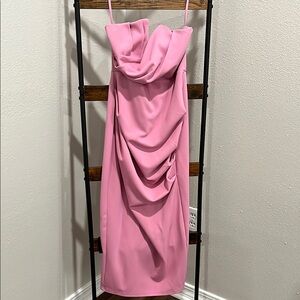 Pink Strapless Dress with structured V neck